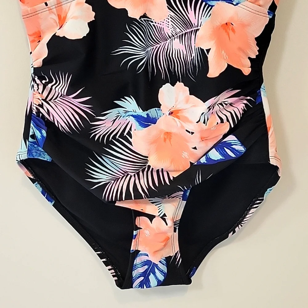 DKNY Women's Floral One Piece Halter Style Swimsuit Sz Medium NWT - Picture 8 of 11